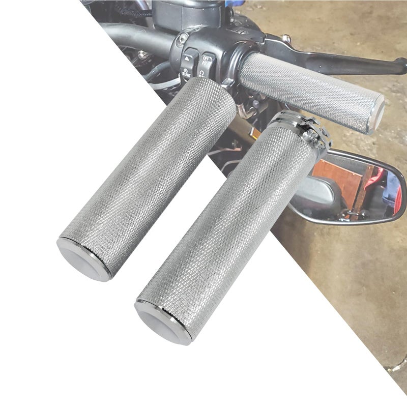 HDBUBALUS Hand Grips 1 Inch Motorcycle Handlebar Grips Cable Throttle Compatible for Harley Sportster Touring Dyna Softail 883 1200 Dyna Softail V-Rod Chrome - Image 1